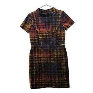Tahari Sheath Dress Womens‎ 4P Short Sleeve Plaid Black Multicolor Autumn Fall